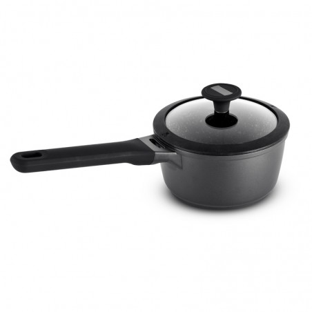 Casserole Progress 16 Cm 1.4 L Aluminium Anti-adhésif Céramique Marbrée – Couvercle Verre Trempé, Induction, Poignée Confort
