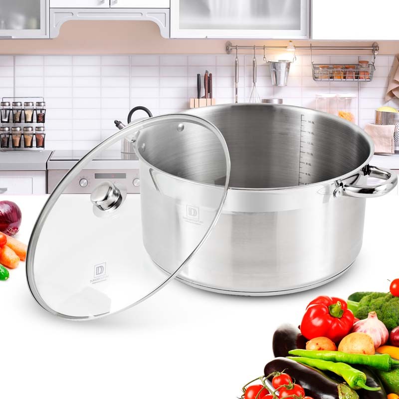 Marmite En Acier Inoxydable 22cm Avec Couvercle Verre - Grande Capacité Pour Induction, Soupe, Pâtes, Ragoût (3-4 Personnes)